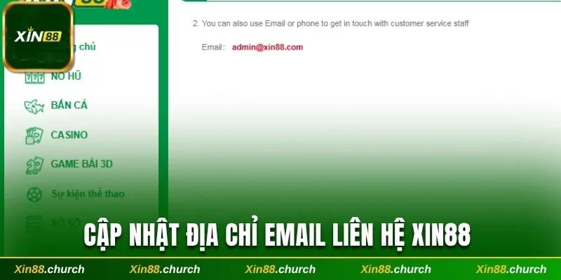 Cập nhật địa chỉ email liên hệ cùng Xin88