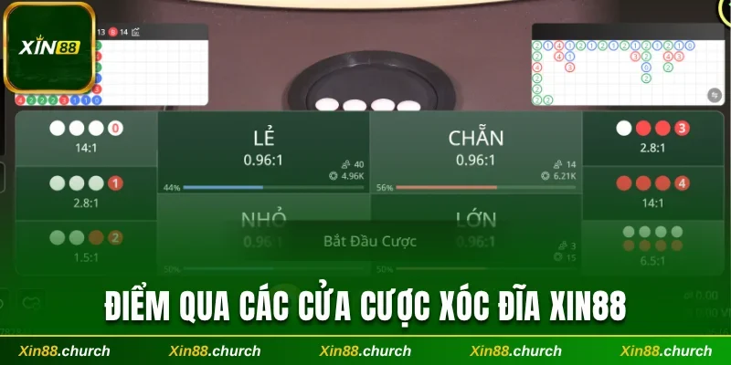Điểm qua các cửa cược Xóc đĩa Xin88
